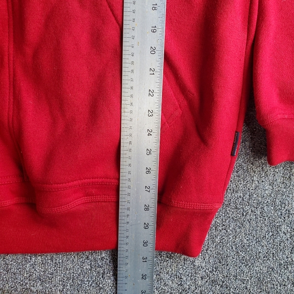 Koman Mens Large Hoodie Pullover Drawstring Red Casual. Small smudge- see photo. - Picture 3 of 5